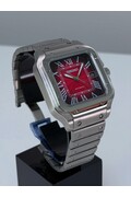 Custom Seiko Mod • Red Vignette Guilloche Steel Santos Automatic • 38mm